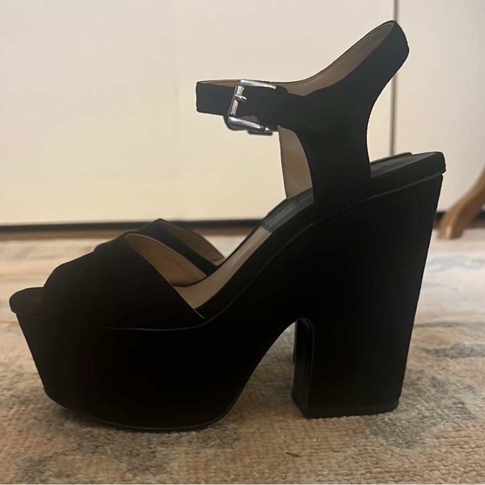 Michael Kors Collection Black Platform Sandals with Ankle Strap